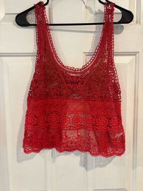 Kimchi Blue Red Crochet Lace Tank